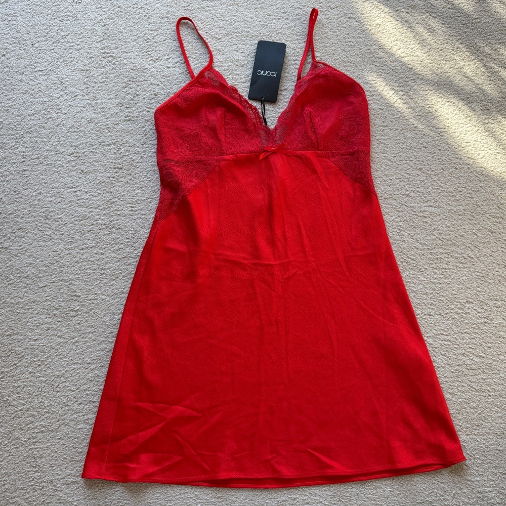 WOMEN ICONIC SLEEP LOUNGE RED LACE V BACK NIGHTGOWN Slip Gown Chemise Lingerie 6
